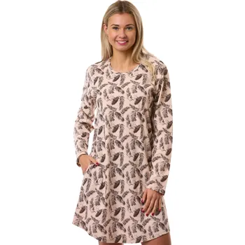 Dámské noční prádlo Růžová noční košilka z bavlny s dlouhým rukávem a bordó peřím 1C4118 růžová l