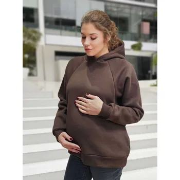 Těhotenská mikina Teplá těhotenská a kojicí mikina Warm-Mama 3v1 - hnědá chocolate, bavlněná Velikost: XL