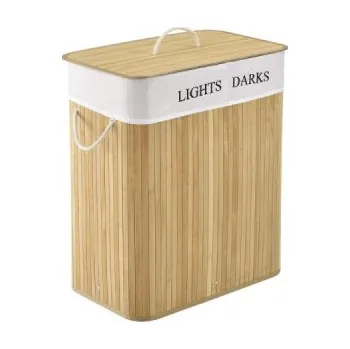 Koš na prádlo Koš na prádlo Curly 300343, bambusový, s víkem a držadly, vyjímatelný a pratelný, skládací, 100 litrů, 52 x 32 x 63 cm - A JUSKYS