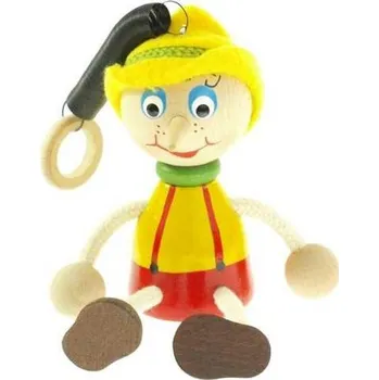 Dřevěná hračka Česká dřevěná hračka Pinocchio s kloboukem na pružině
