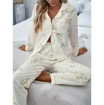 Dámské pyžamo Dámské pyžamo s květy na knoflíky Barva: Béžová, Velikostní tabulka: L