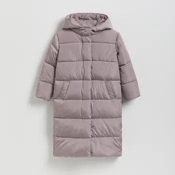 Dívčí bunda Reserved - Dlouhý prošívaný kabát s kapucí - béžová - 248EX-80X - 248EX-80X-122