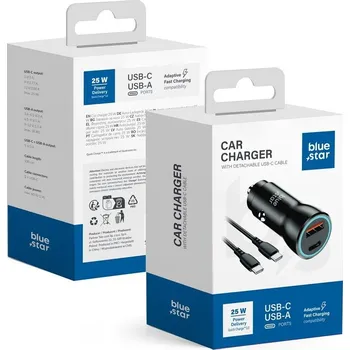 Nabíječka do auta Car Charger Blue Star 25W (Pd, Qc 3.0, Afc) se zásuvkou USB C a datovým kabelem USB C-C 60W