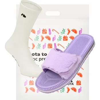 Dámské pantofle DÁREK Dámské PAPUČE KUBOTA na suchý zip, fialové s KOŽÍŠEK, velikost 36 + PONOŽKY