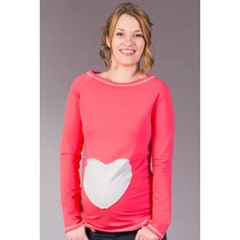 Be MaaMaa Těhotenské triko/halenka SRDCE dl. rukáv - koral Velikost oblečení: XL/XXXL