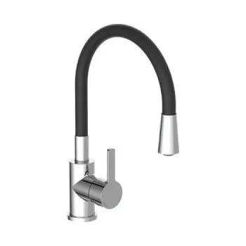 Vodovodní baterie Dřezová baterie Flexo, s vysokým, otočným a flexibilním výtokem, černá/chromová, lesklá - B CAMARGUE
