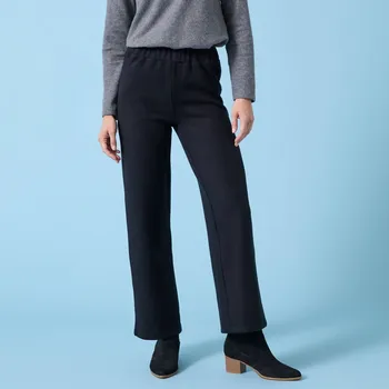 Dámské kalhoty Široké úpletové jednobarevné kalhoty s česaným rubem, pro menší postavu černá 42/44