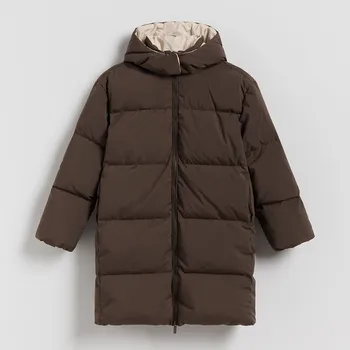 Reserved - Péřový kabát s kapucí - tmavě hnědá - 268EX-89X - 268EX-89X-122