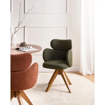 Jídelní židle Otočná jídelní židle tmavě zelená čalounění buklé zaoblený opěrák s područkami skandinávský styl kuchyňe jídelna Beliani