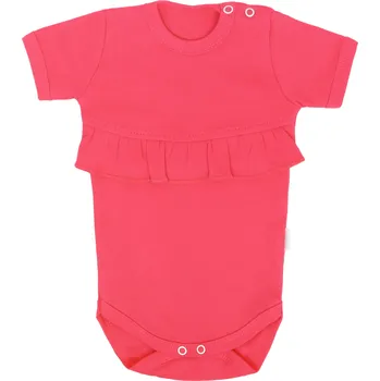 Mamatti Kojenecké body kr. rukáv s volánkem, zapínání bokem, Myška - tm. růžová Velikost: 98 (2-3r)