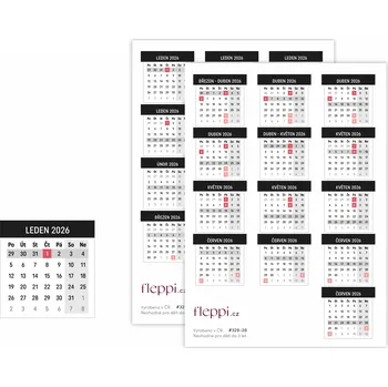Diář Fleppi Samolepky Týdenní kalendář 2026 - černý