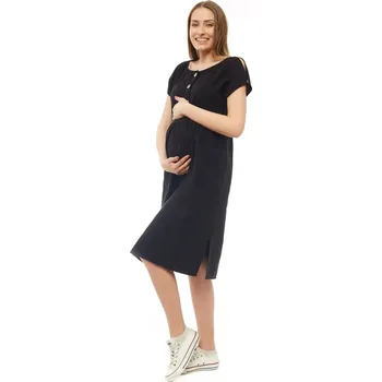 Těhotenské šaty Be MaaMaa Těhotenské letní šaty kr. rukáv - černé Velikost oblečení: XXL/XXXL