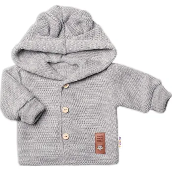 Kojenecký body Baby Nellys Dětský elegantní pletený svetřík s knoflíčky a kapucí s oušky Baby Nellys, šedý Velikost: 80 (9-12m)
