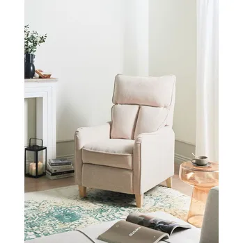 Křeslo Polohovací křeslo béžové látkové čalounění vysoké nastavitelné opěradlo výsuvná podnožka vintage styl Beliani