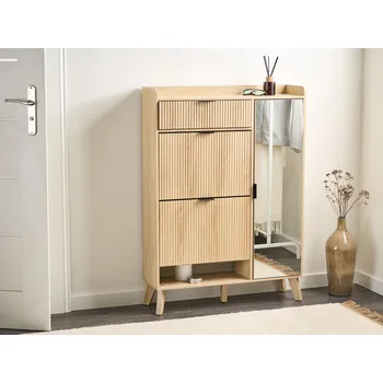 Botník Botník světle hnědý MDF se zrcadlem 2 přihrádky 1 zásuvka skandinávský styl předsíň Beliani