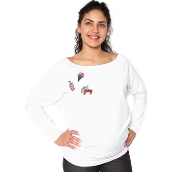 Dámská mikina Be MaaMaa Těhotenská mikina, triko s nášivkami - bílé Velikost oblečení: L (40)