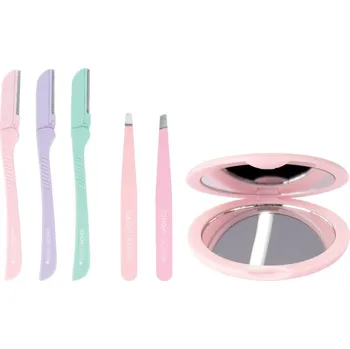 Barva na řasy a obočí Brushworks Sculpt & Shape Brushworks Precision Eyebrow Razor Pastel břitva na obočí 3 ks + pinzeta 2 ks + zrcátko 1 ks