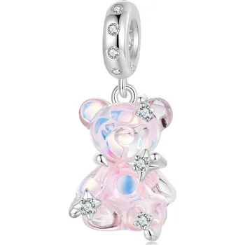 Přívěsek Elenys stříbrný visací přívěsek růžový Medvídek