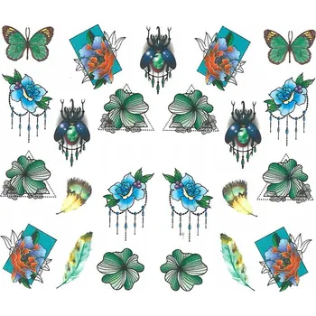 Samolepky na nehty – vodolepky, barevné rostliny, vzor BN-1180