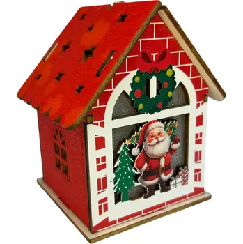 Vánoční ozdoba Vánoční LED závěsná dekorace na zavěšení - Domeček se Santa Clausem (8x9x7 cm)