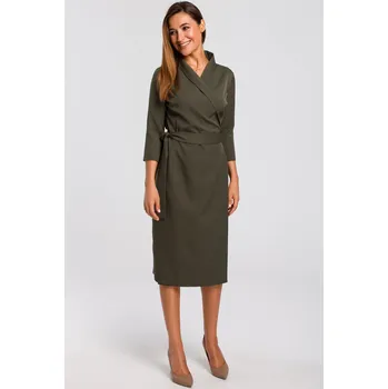 Dámské šaty ŠATY DÁMSKÉ DENNÍ PODZIMNÍ ZAVINOVACÍ S PÁSKEM KHAKI 40 L
