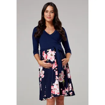 Těhotenské šaty Těhotenské a kojící šaty Fiori 3v1 – tmavě modré s magnoliemi, 3/4 rukáv Velikost: 2XL