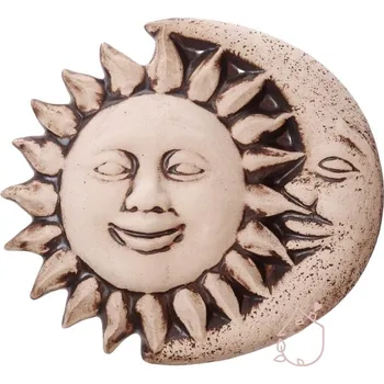 Zahradní dekorace Slunce a měsíc na zavěšení hnědé keramické