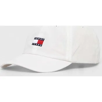 Čepice Bavlněná baseballová čepice Tommy Jeans bílá barva, s aplikací, AW0AW15848 00X, vel. ONE SIZE