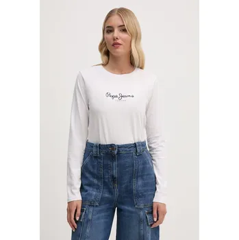 Pánské tričko Bavlněné tričko s dlouhým rukávem Pepe Jeans FIORE LS PL505947 bílá 00X, vel. XS