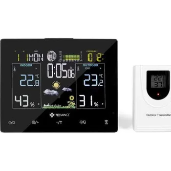 Meteostanice Meteorologická stanice TV-4855, bezdrátová, monitor teploty, barevný display, černá - A TECVANCE