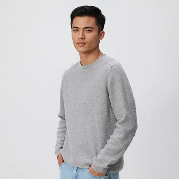 Pánský svetr Reserved - Strukturální svetr z bavlny - středně šedá - TA186-85M - TA186-85M-M