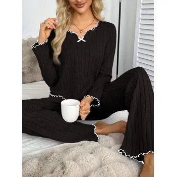 Dámské noční prádlo Dámské teplé pyžamo Barva: Černá, Velikostní tabulka: XL