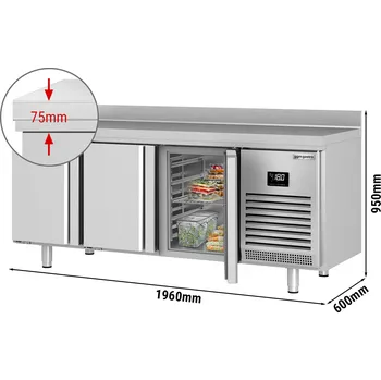 Lednice G.Gastro Chladicí stůl Premium PLUS - 1960x600mm - se 3 dveřmi a obkladovým panelem