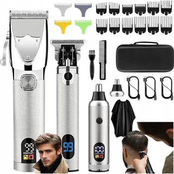 Strojek na vlasy STŘÍHACÍ STROJEK NA VLASY 3V1 STŘÍBRNÝ: TITANOVÉ BŘITY + LCD DISPLEJ