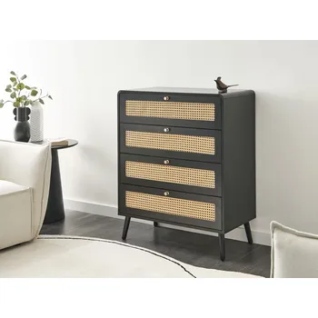 Komoda Komoda černá MDF ratan 4 zásuvky boho styl předsíň obývací pokoj ložnice Beliani