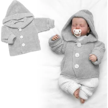 Baby Nellys Pletený svetřík s kapucí a knoflíčky Made with Love, šedý Velikost: 68/74 (6-9m)