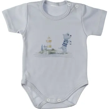 MBaby Bavlněné body s krátkým rukávem, Maják, šedé Velikost: 68 (3-6m)