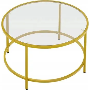 Konferenční stolek YAHEETECH 592576 80x80x45 cm kov sklo zlatá