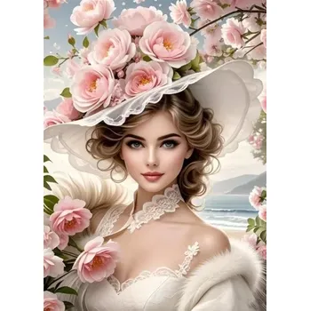 Diamantové malování Norimpex Diamantové malování Dívka v květinovém klobouku 30 x 40 cm