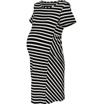 Těhotenské šaty Be MaaMaa Těhotenské proužkované šaty s kr. rukávem - černá/ecru Velikost oblečení: XL (42)