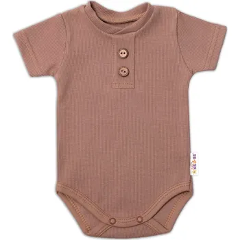 Baby Nellys Kojenecké žebrované body s knoflíčky kr. rukáv, Boy - hnědé Velikost: 68 (3-6m)
