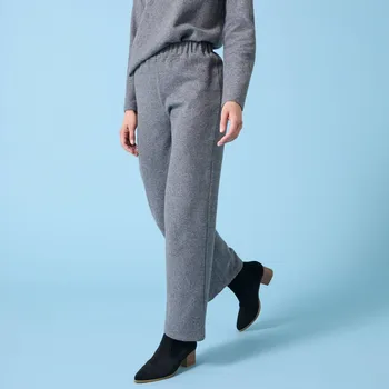 Dámská móda Široké úpletové jednobarevné kalhoty s česaným rubem, pro menší postavu antracitový melír 46/48