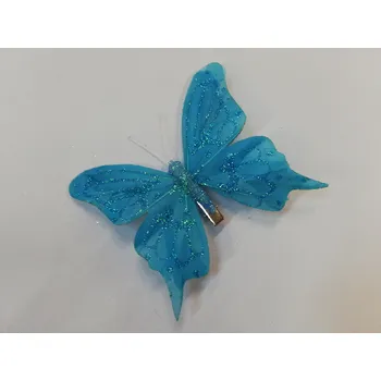 Party dekorace Závěsná dekorace na klip motýl 12cm - světle modrý se třpytkami