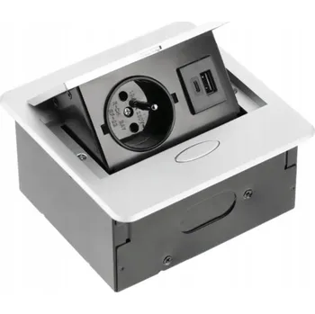 Elektrická zásuvka Nábytková zásuvka GTV AVARO 1x francouzská zásuvka, USB A+C, kabel 1.5m, stříbrná