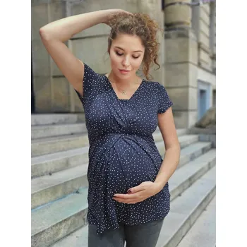 Těhotenská móda Elegantní těhotenská a kojicí halenka Gissa 3v1 – modrá s puntíky Velikost: 2XL