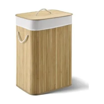 Koš na prádlo Koš na prádlo Curly 300341, bambusový, s víkem a držadly, vyjímatelný a pratelný, skládací, 72 litrů, 40 x 30 x 60 cm - A JUSKYS