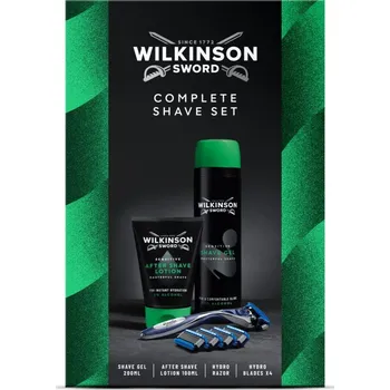 Kosmetická sada Wilkinson Sword Complete Shave Set Wilkinson Sword Sensitive After Shave Lotion hydratační mléko po holení 100 ml + Wilkinson Sword Sensitive Shave Gel pěnivý gel na holení pro muže 200 ml + Wilkinson Sword Hydro5 holicí strojek pro muže 1 ks + Wilkinson