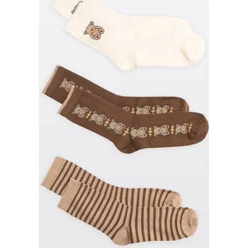 Reporter Young | Dívčí barevná sada ponožek s medvídkem a pruhy 3-PACK - Barva HNĚDÁ, Velikost 34/36 253-0995G-32-280-1
