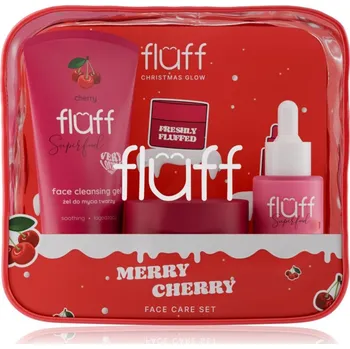 Fluff Christmas Glow Fluff Face Cleansing Gel Cherry čisticí gel 75 ml + Fluff Face Cream Cherry hydratační pleťový krém 50 ml + Fluff Face Milk Cherry pleťové mléko 40 ml