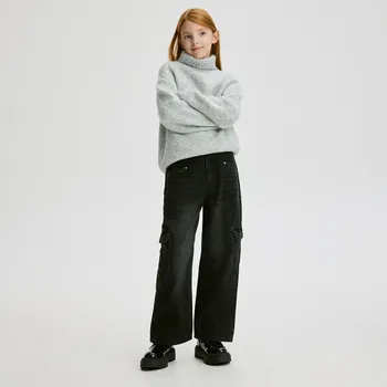 Dívčí džíny Reserved - Džíny wide leg s kapsami cargo - černý - 805FF-99J - 805FF-99J-134